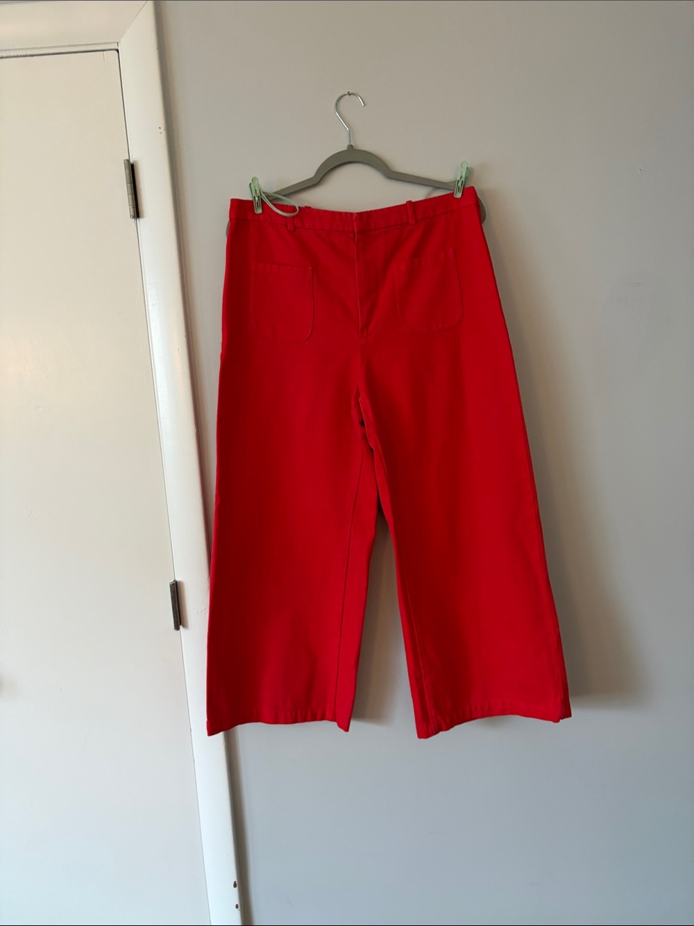 Zara Red Wide-Leg Cropped Jeans